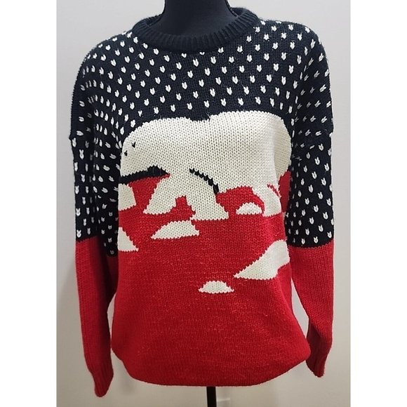 Vintage Lady Roi Polar Bear 80s Christmas Sweater Womens Acrylic Knit Size M - Picture 1 of 7